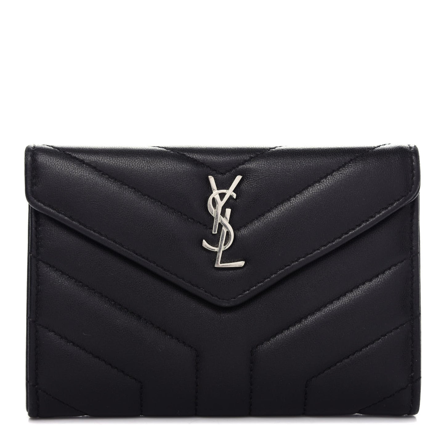 Lambskin Y Quilted Monogram Small Loulou Envelope Wallet Black