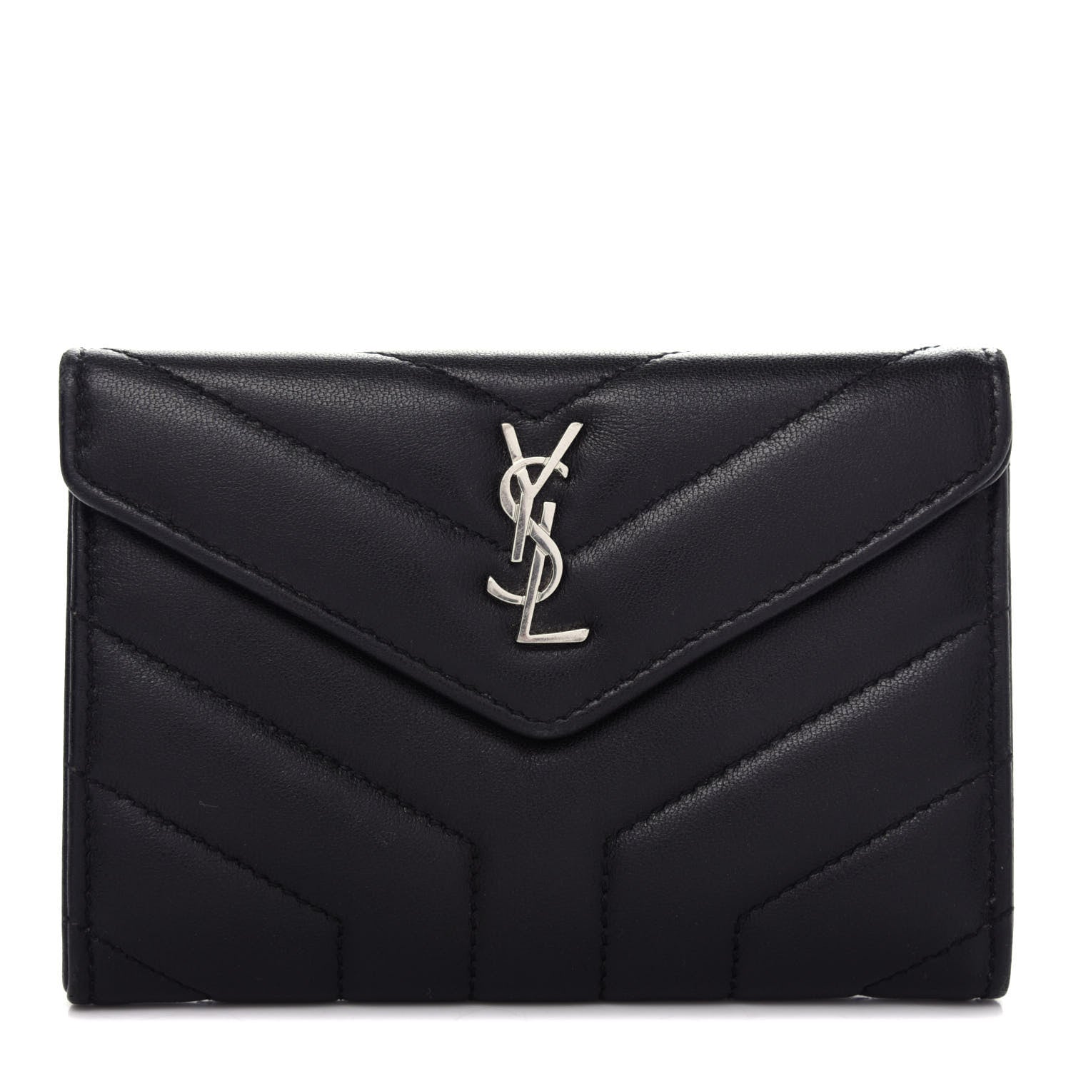 Saint Laurent Lambskin Y Quilted Monogram Small Loulou Envelope Wallet Black 1 of 7