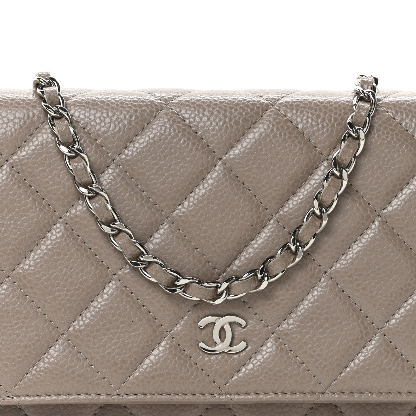 Caviar Quilted Wallet on Chain WOC Dark Beige
