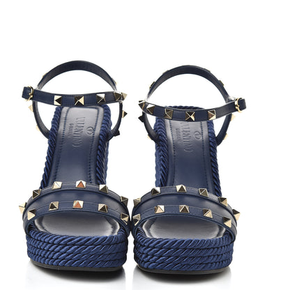 Valentino Garavani Calfskin Rockstud Torchon Espadrille 25/115mm Wedge Sandals 36 Pure Blue 2 of 8