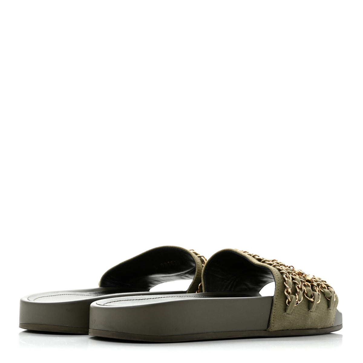Chanel Canvas Chain Flat Sandals 38 Khaki 5 of 12