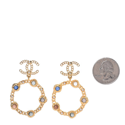 Chanel Pearl Pearl Gripoix CC Chain Drop Hoop Earrings Gold 2 of 5