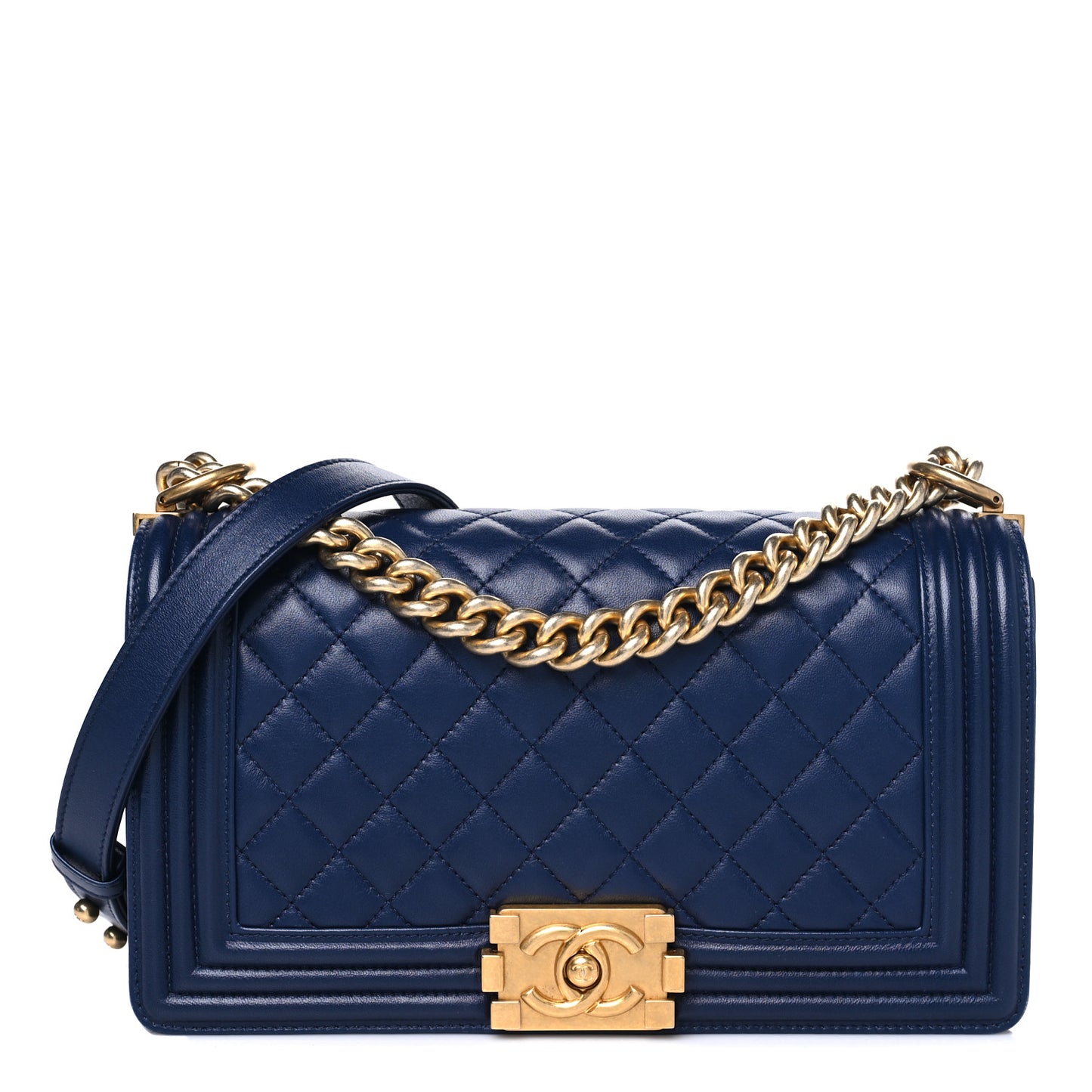 Lambskin Quilted Medium Boy Flap Dark Blue