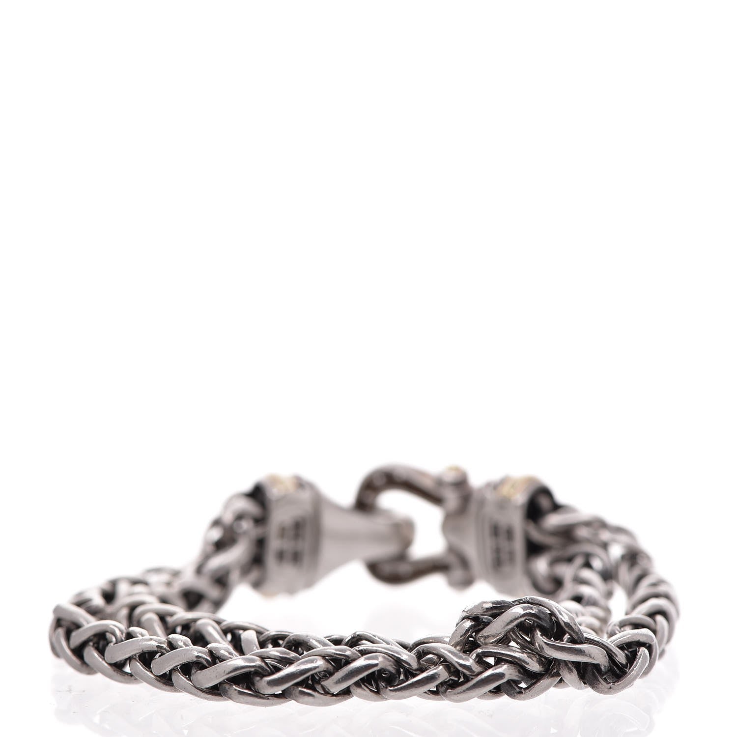 David Yurman Sterling Silver 18K Gold Diamond Double Wheat Buckle Bracelet 3 of 5