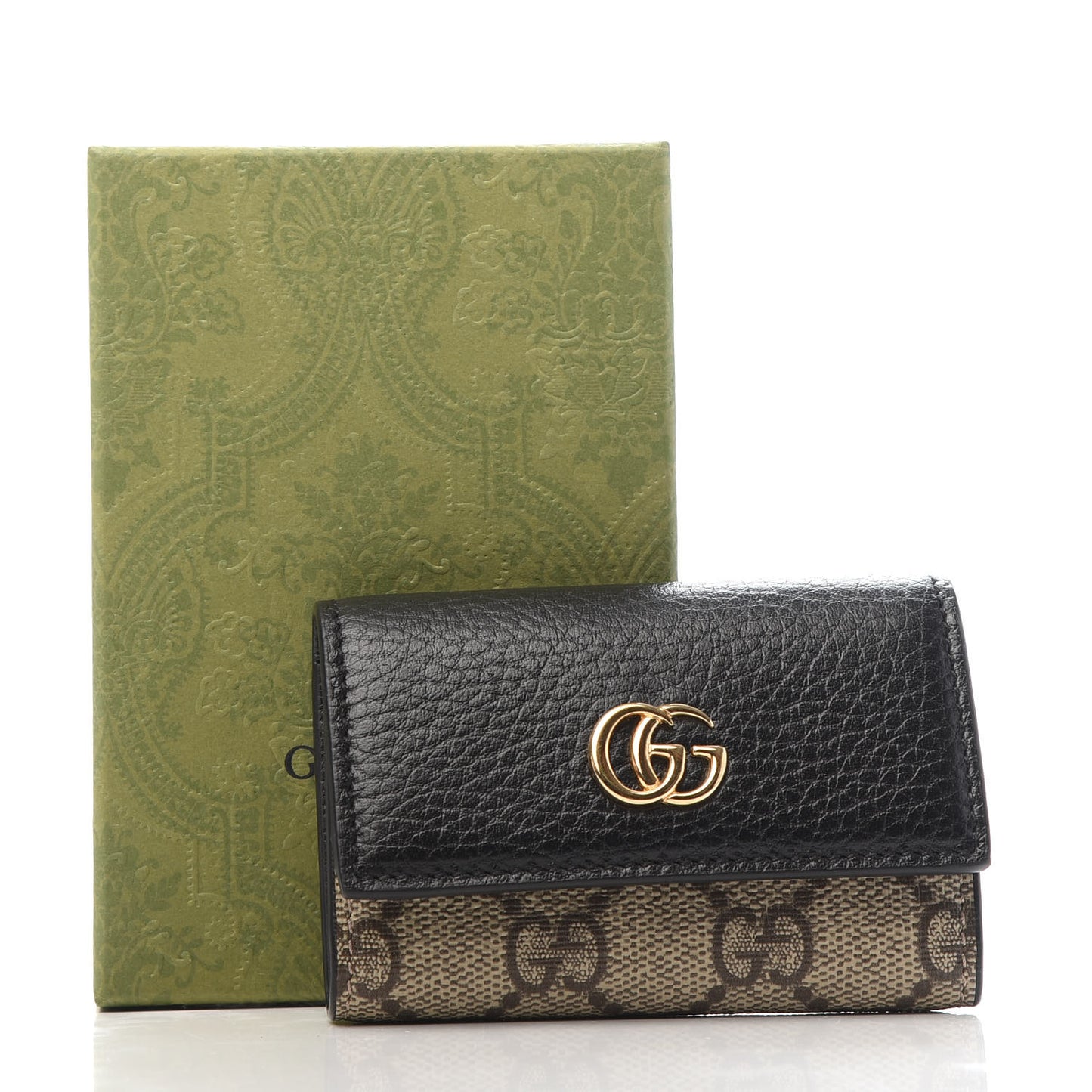Dollar Calfskin GG Supreme Monogram GG Marmont 6 Key Holder Case Black Beige Ebony