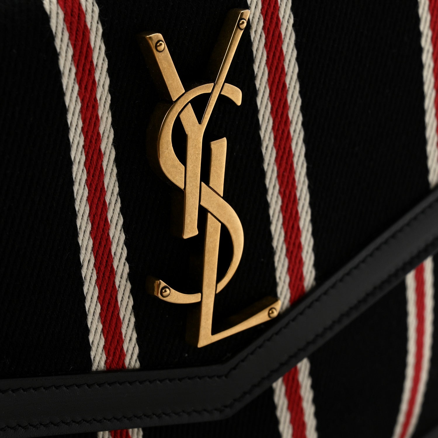 Saint Laurent Canvas Striped Uptown Pouch Red Black 8 of 9
