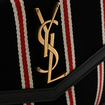 Saint Laurent Canvas Striped Uptown Pouch Red Black 8 of 9