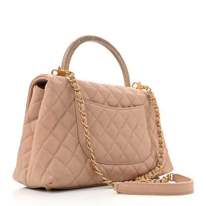 Chanel Caviar Lizard Quilted Small Coco Handle Flap Beige 3 of 13