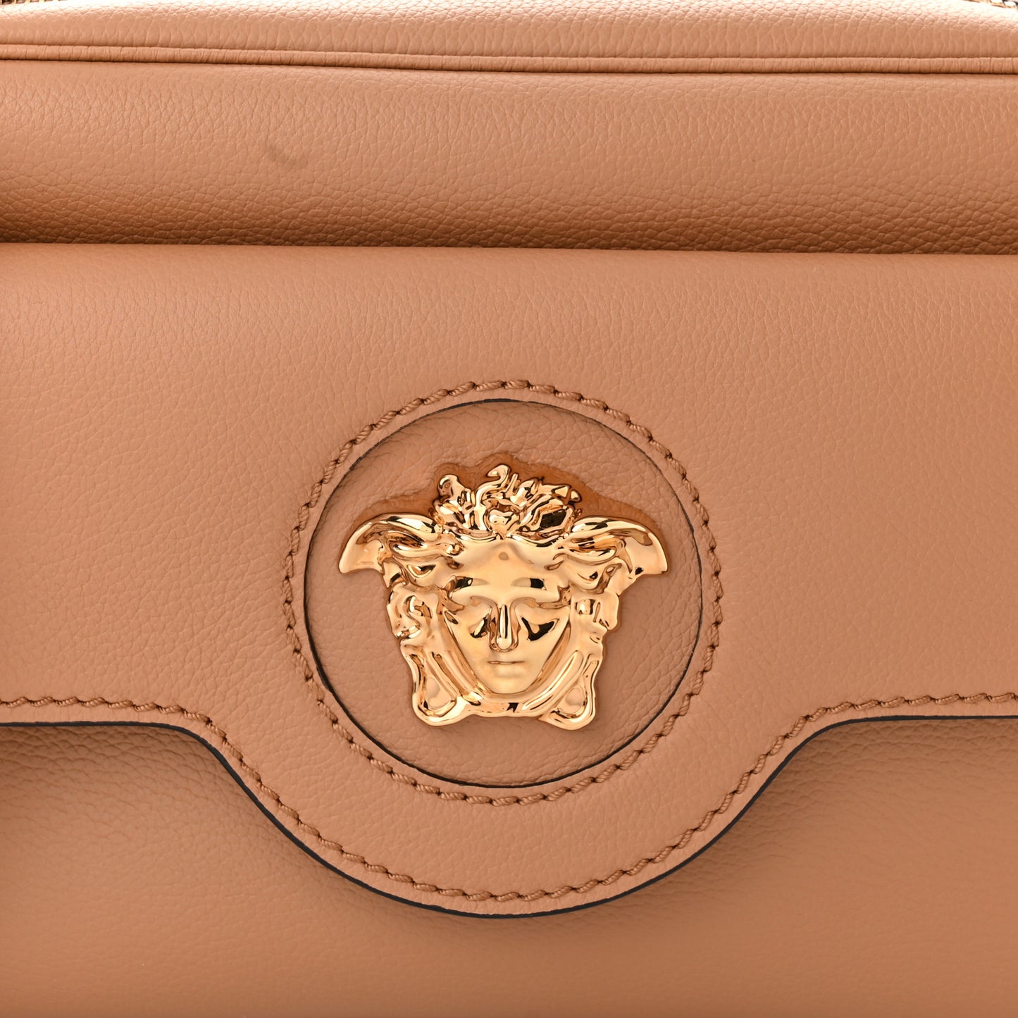 Grained Calfskin Medusa Camera Bag Brown