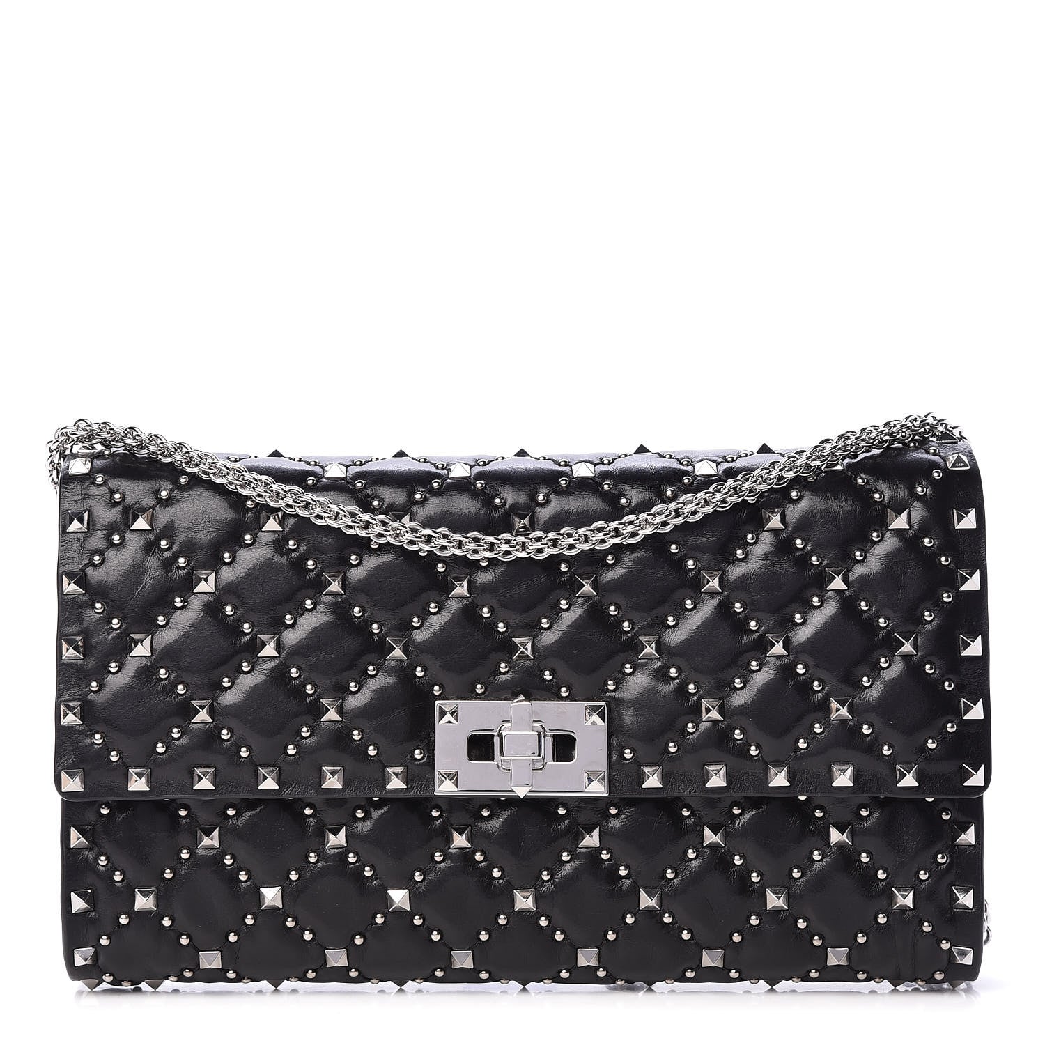 Valentino Garavani Lambskin Beaded Rockstud Spike Wallet on Chain Black 1 of 11