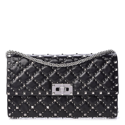 Valentino Garavani Lambskin Beaded Rockstud Spike Wallet on Chain Black 1 of 11