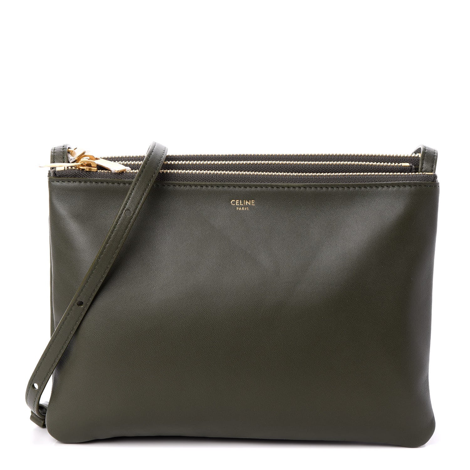 Celine Lambskin Large Trio Crossbody Bag Army Green 1 of 11