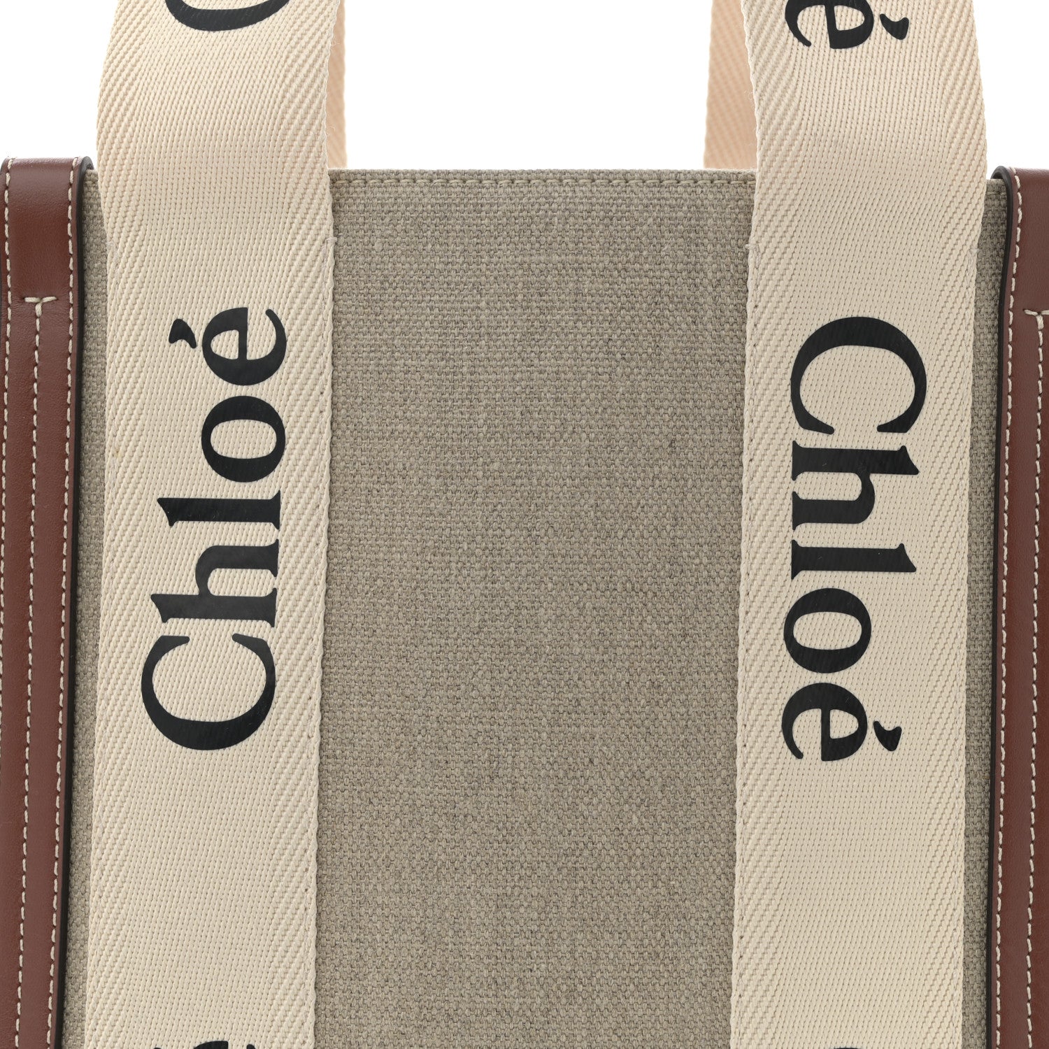 Chloe Cotton Calfskin Medium Woody Ribbon Tote White Brown 8 of 11