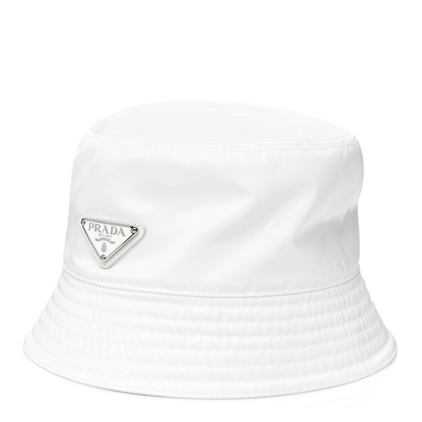 Re-Nylon Metal Triangle Logo Mens Bucket Hat L White