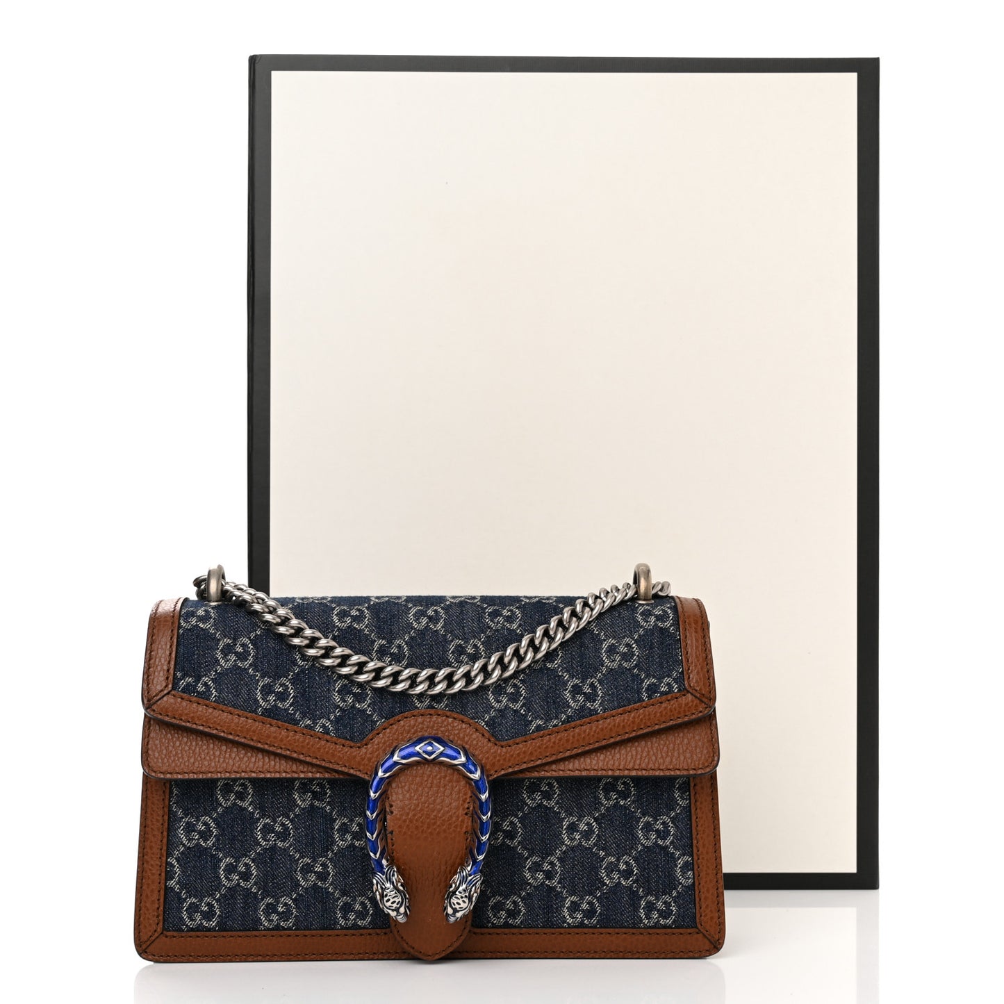 New Denim GG Monogram Dollar Calfskin Enamel Small Dionysus Shoulder Bag Blue Tea Cuir Epilog Electric Blue