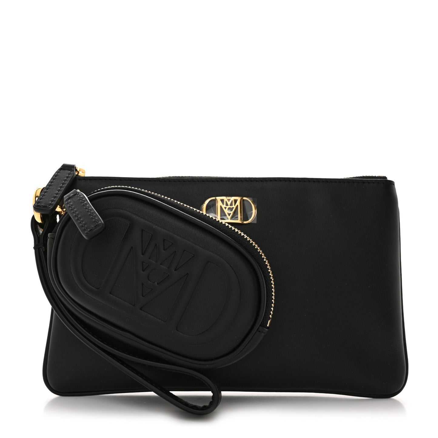 Calfskin Mode Travia Dual Wristlet Pouch Black