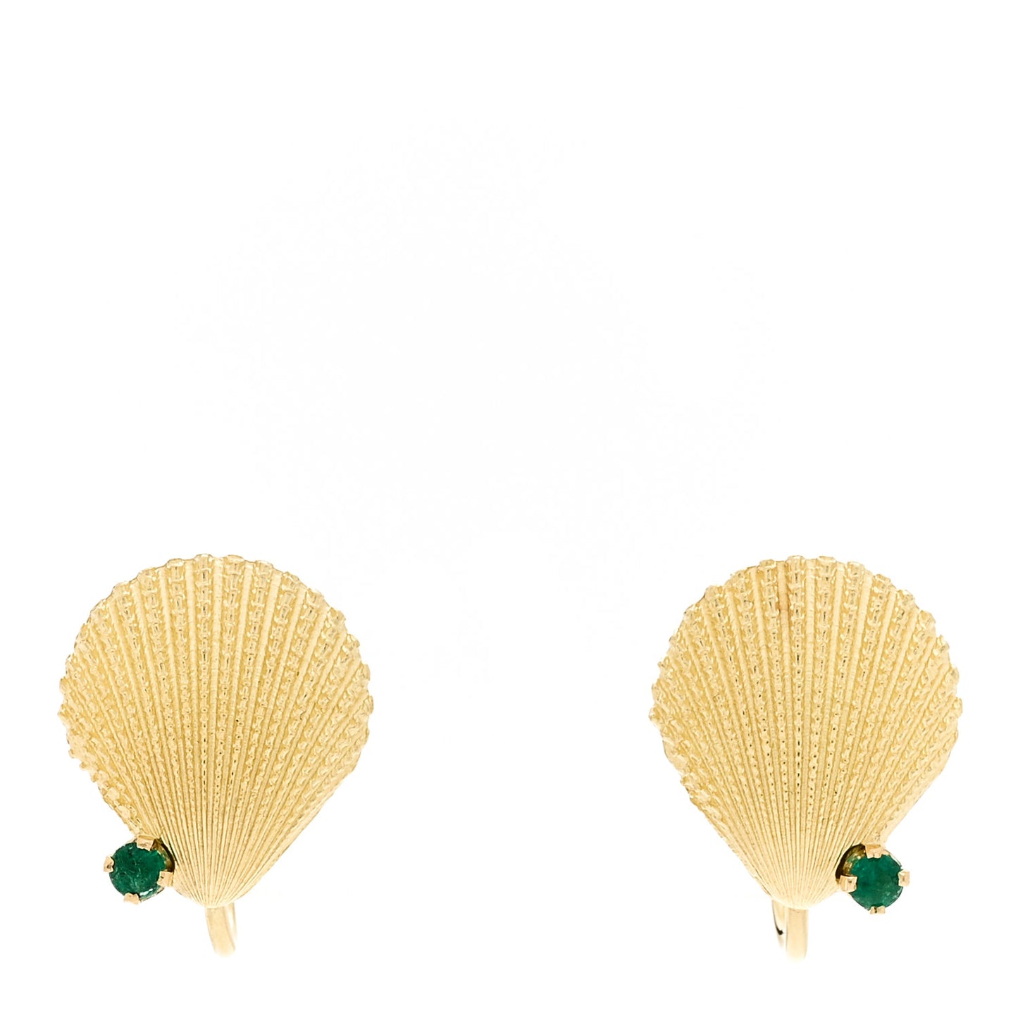18K Yellow Gold Emerald Seashell Screw Back Earrings