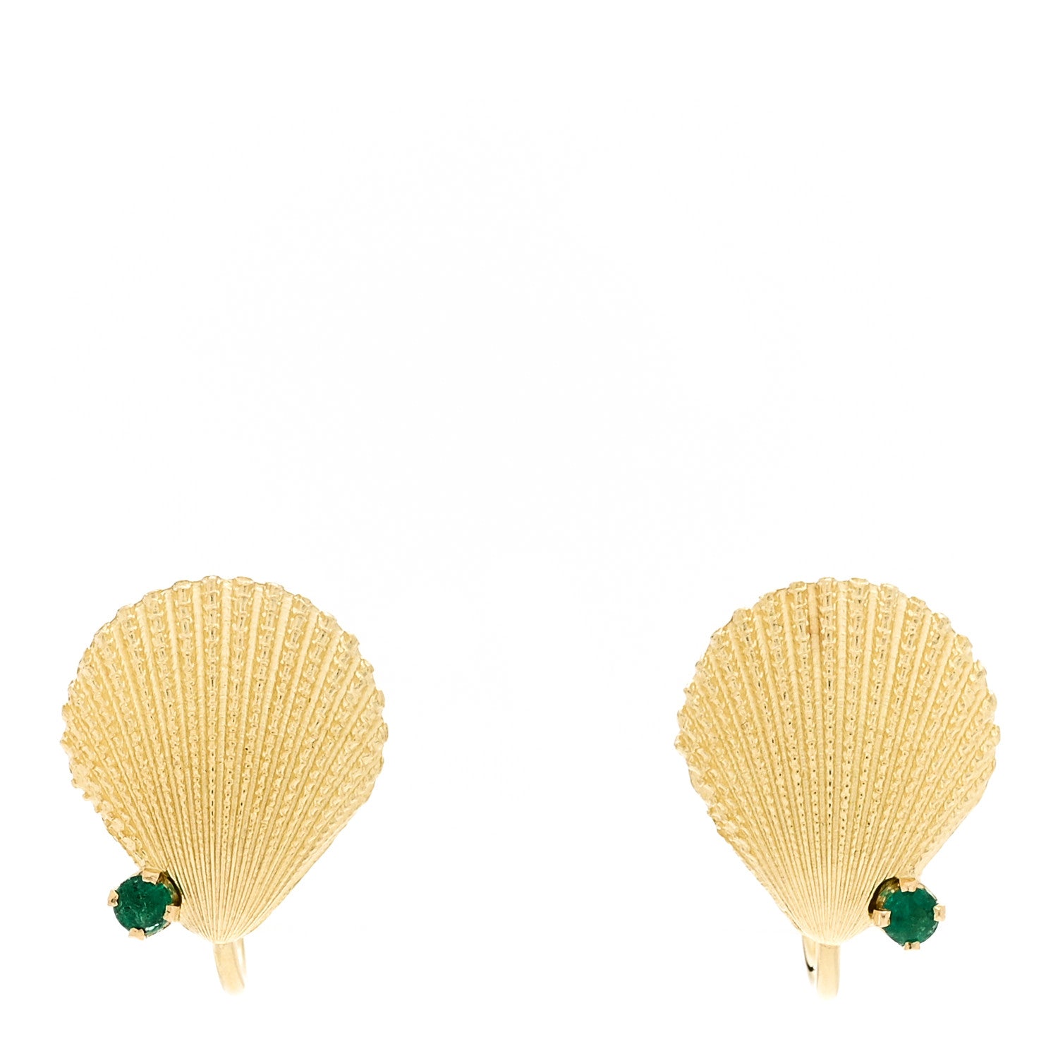 Tiffany 18K Yellow Gold Emerald Seashell Screw Back Earrings 1 of 6