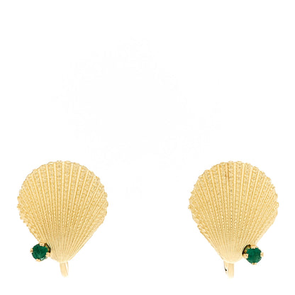 Tiffany 18K Yellow Gold Emerald Seashell Screw Back Earrings 1 of 6