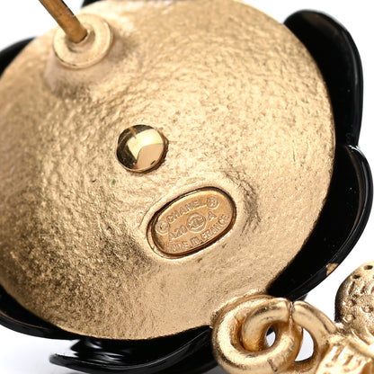 Chanel Enamel Crystal Pearl CC Camellia Drop Earrings Black Gold 4 of 4