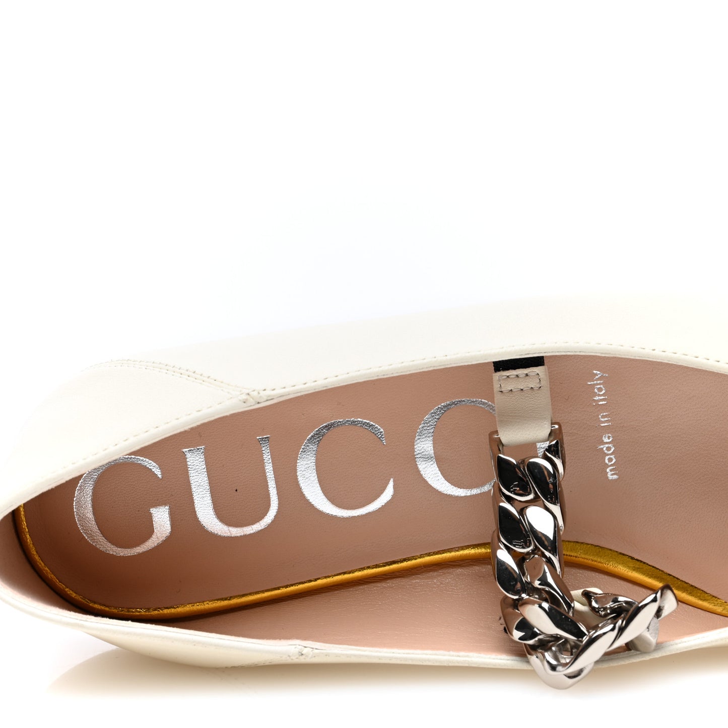 Nappa Lumiere Deva Horsebit Chain Embellished Flats 35 Dusty White