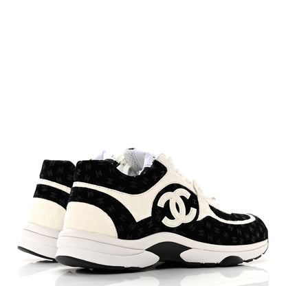 Chanel Nylon Suede Calfskin Printed CC Sneakers 39 White Black 4 of 8