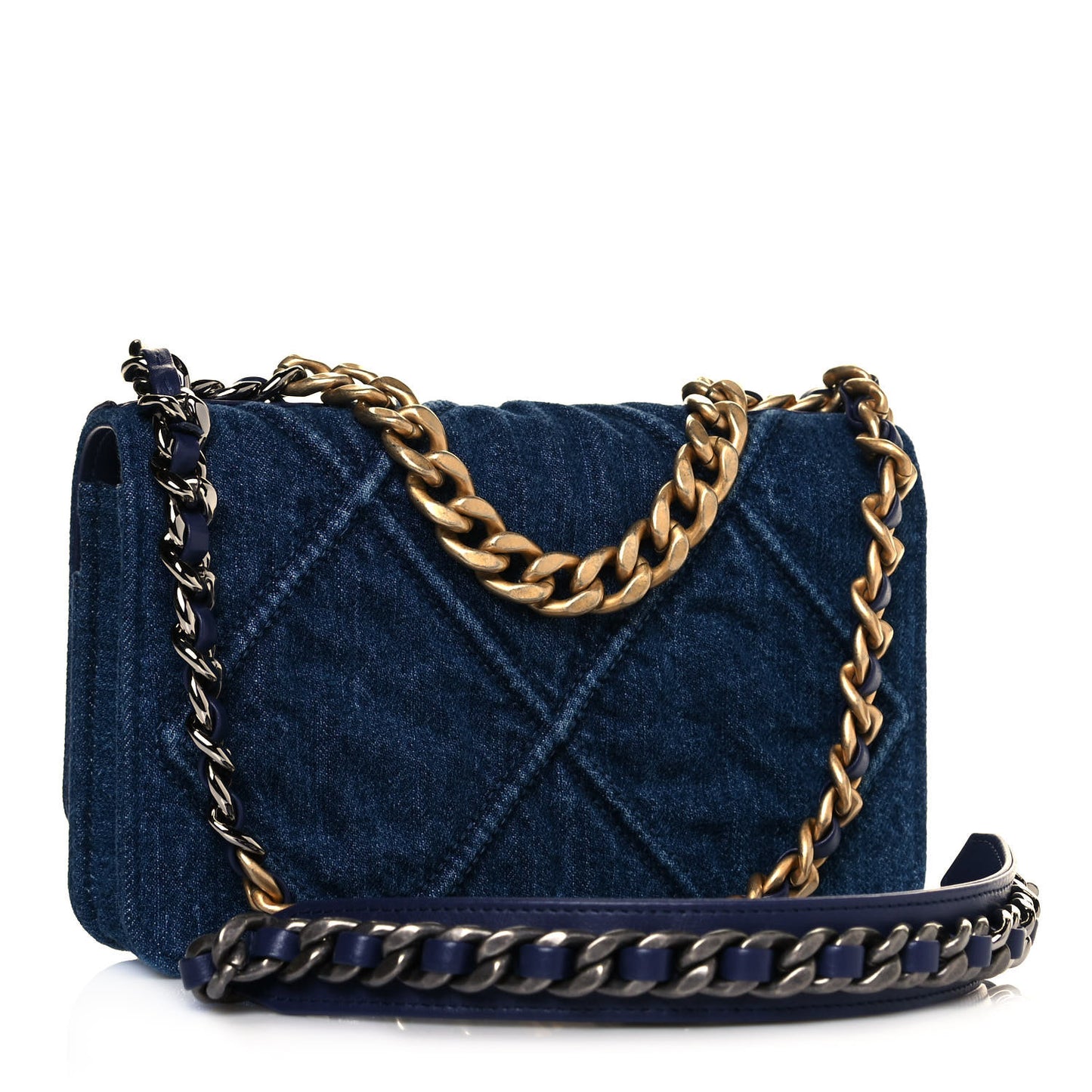 Denim Quilted Chanel 19 Wallet On Chain WOC Blue