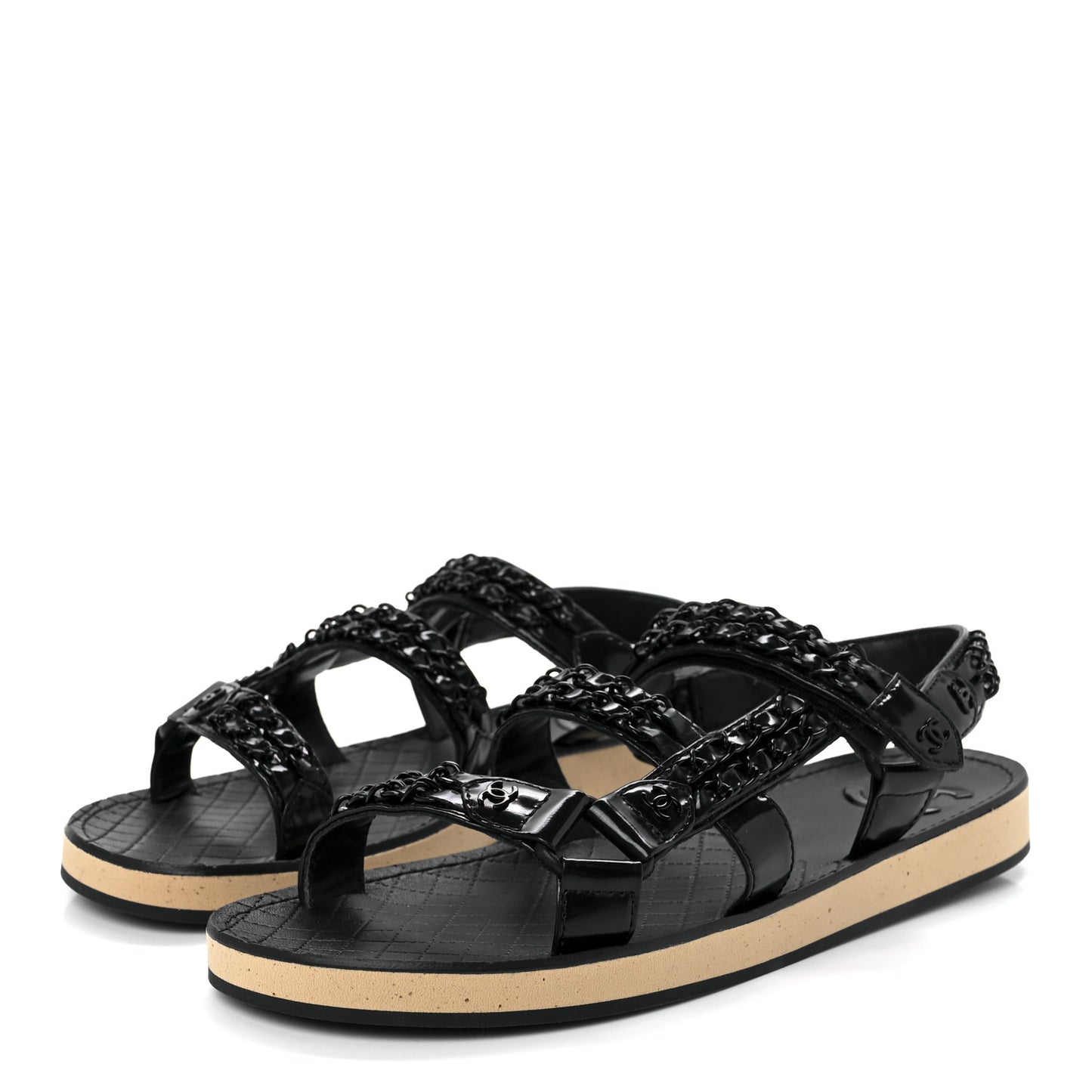 Laminated Goatskin Chain Sandals 41 Black 41 Black