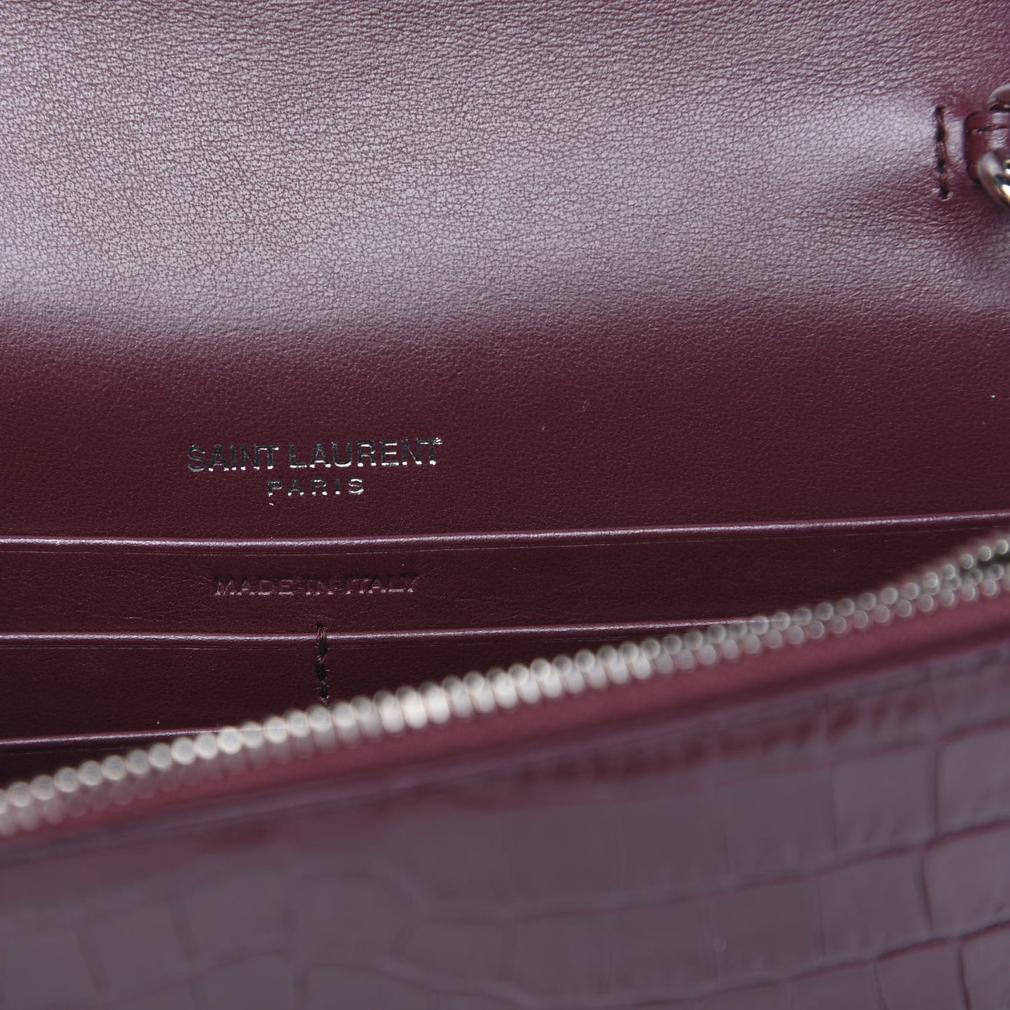 Calfskin Crocodile Embossed Kate Monogram Tassel Chain Wallet Rouge Legion