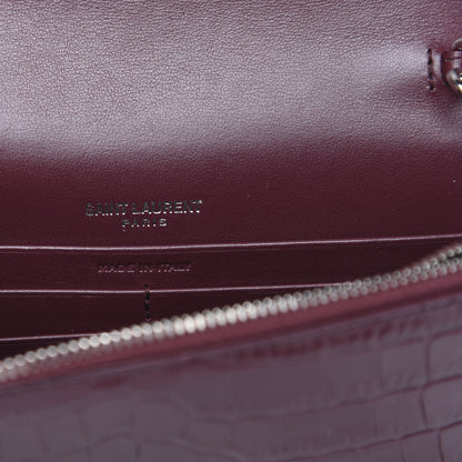 Saint Laurent Calfskin Crocodile Embossed Kate Monogram Tassel Chain Wallet Rouge Legion 6 of 8
