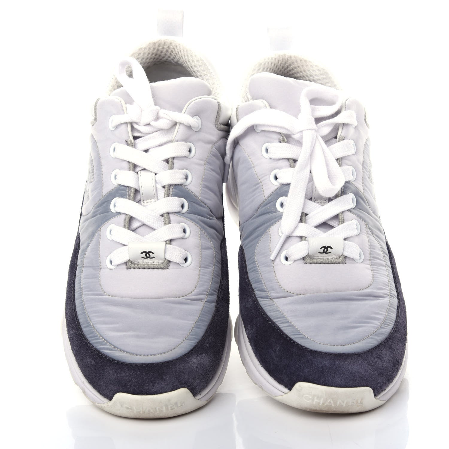 Chanel Nylon Calfskin Suede CC Sneakers 37 Grey 5 of 11