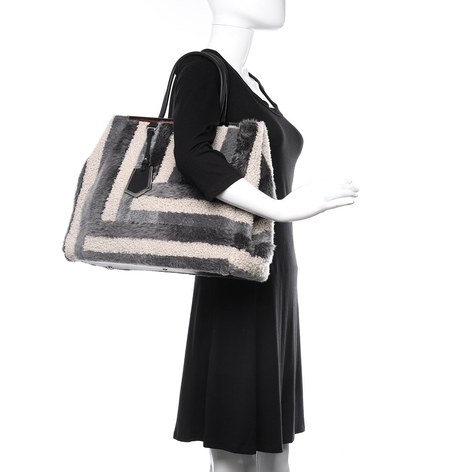 Fendi Shearling Large 2Jours Tote Light Blue Grey 2 of 11