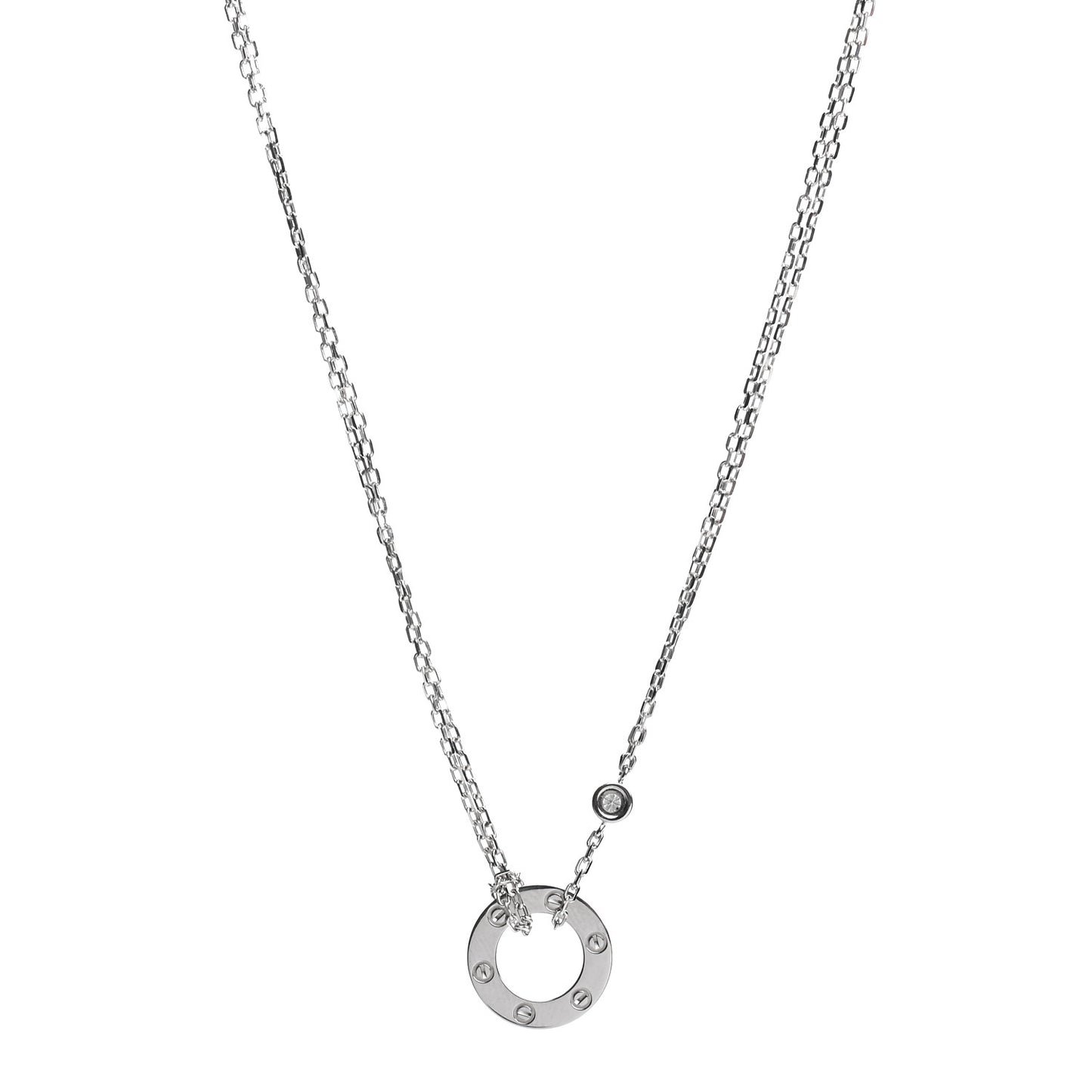 18K White Gold 2 Diamond LOVE Necklace