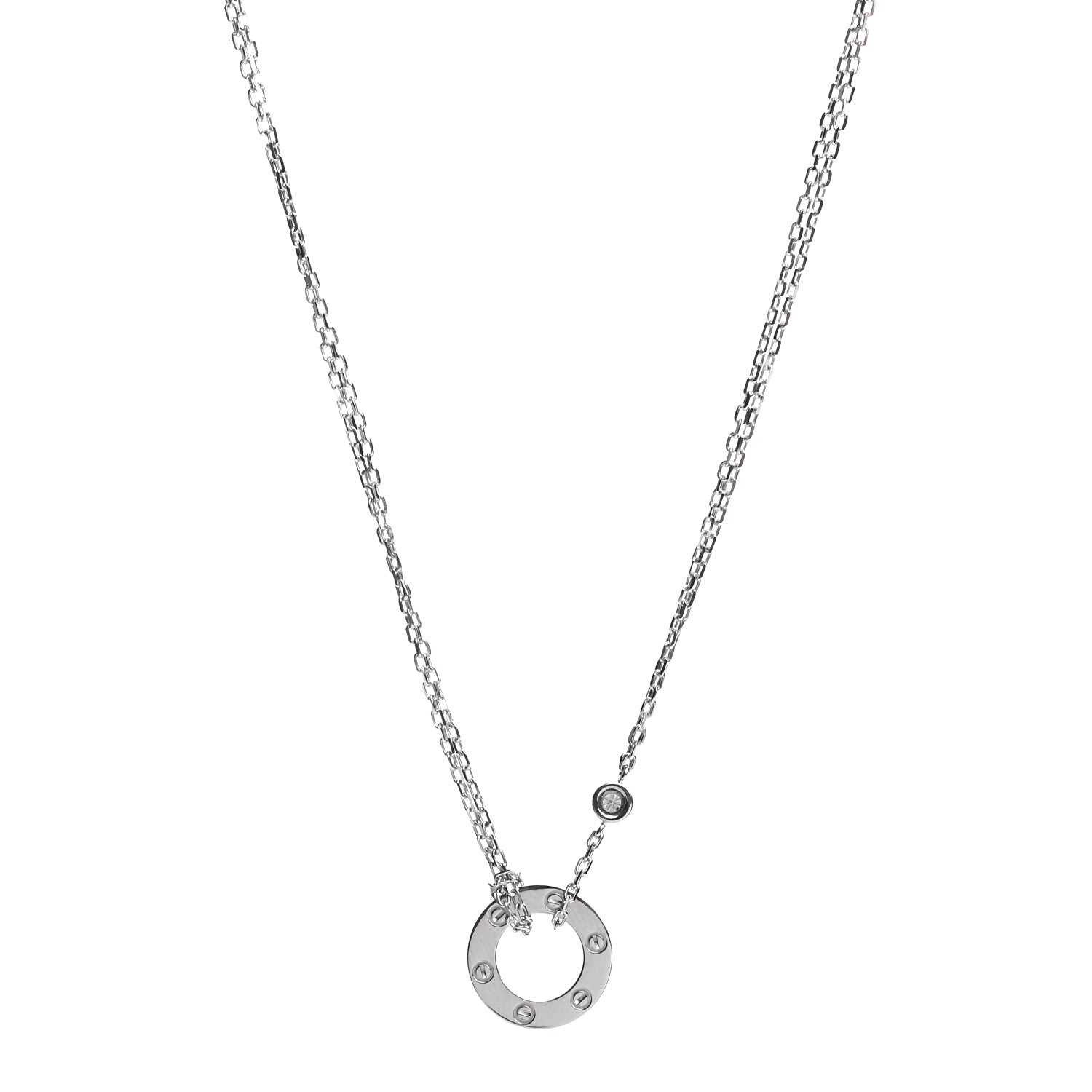 Cartier 18K White Gold 2 Diamond LOVE Necklace 1 of 4
