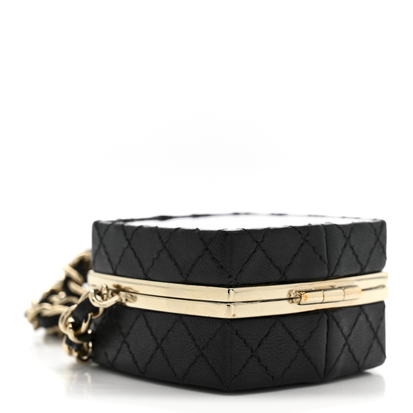 Lambskin Quilted Small Beauty Box Clutch With Chain Black