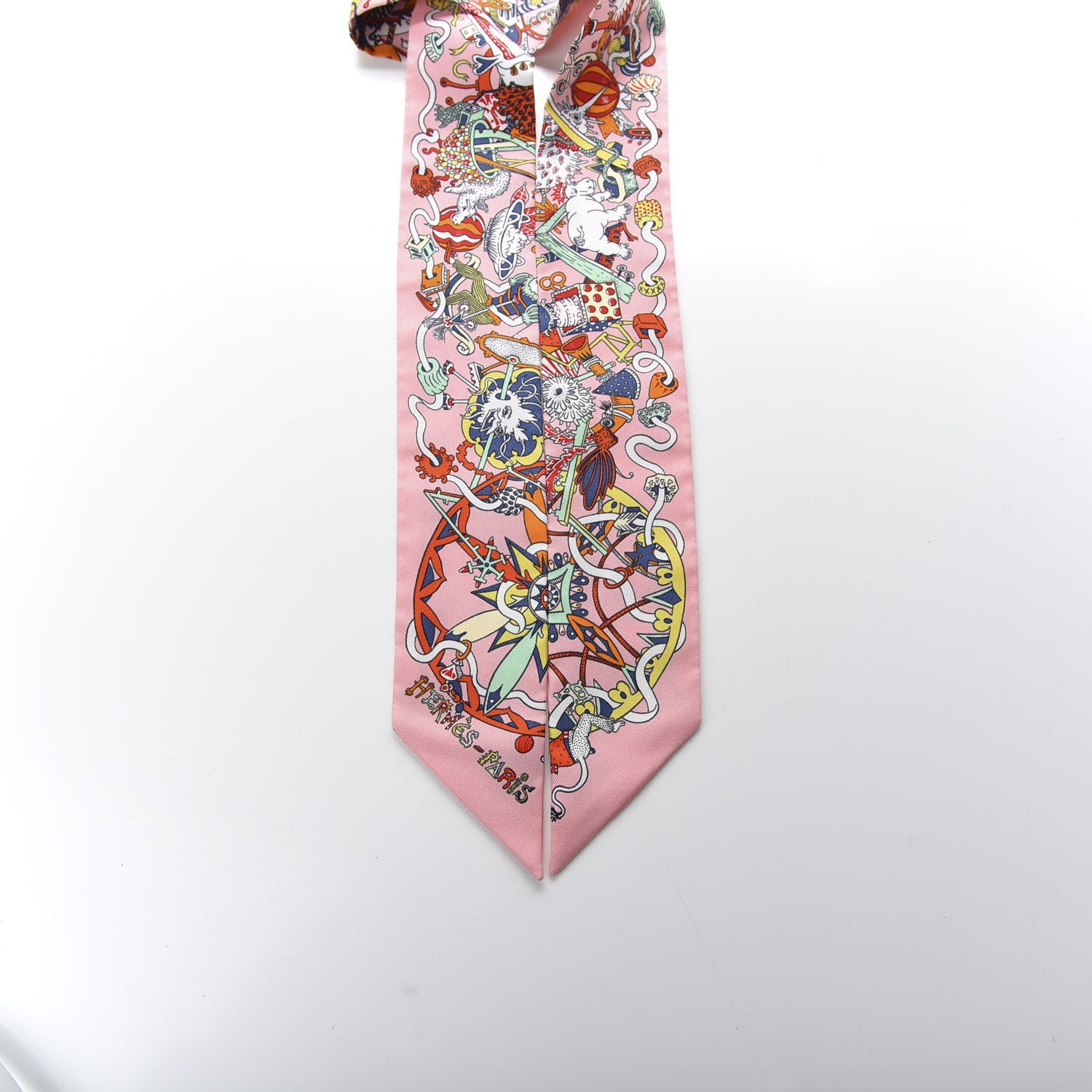 Hermes Silk La Folle Parade Twilly Rose Malabar White 2 of 3