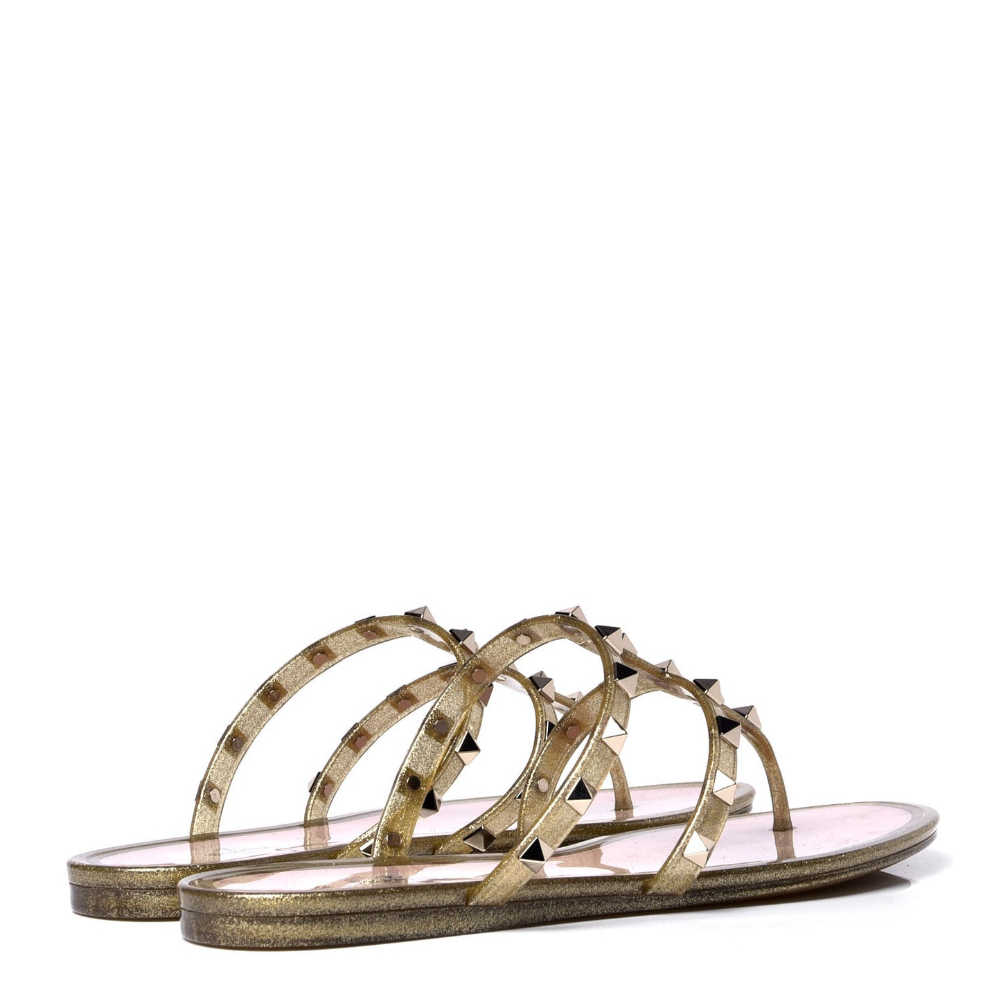 PVC Jelly Glitter Rockstud Caged Flat Thong Sandals 39 Oro