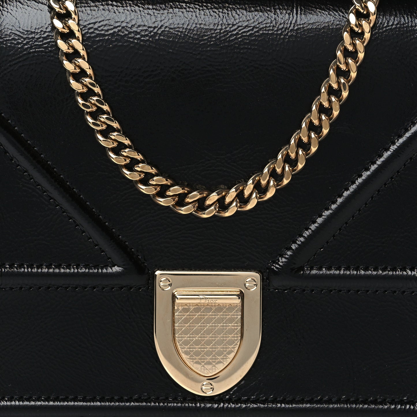 Crinkled Calfskin Diorama Wallet on Chain Pouch Black
