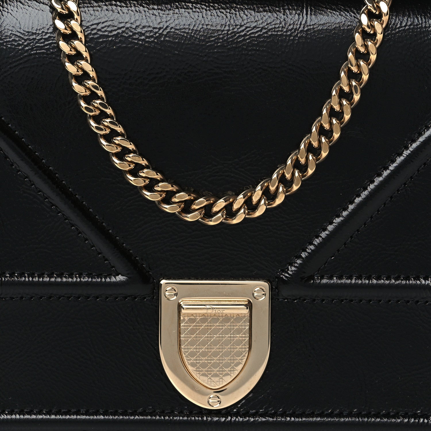 Christian Dior Crinkled Calfskin Diorama Wallet on Chain Pouch Black 7 of 10