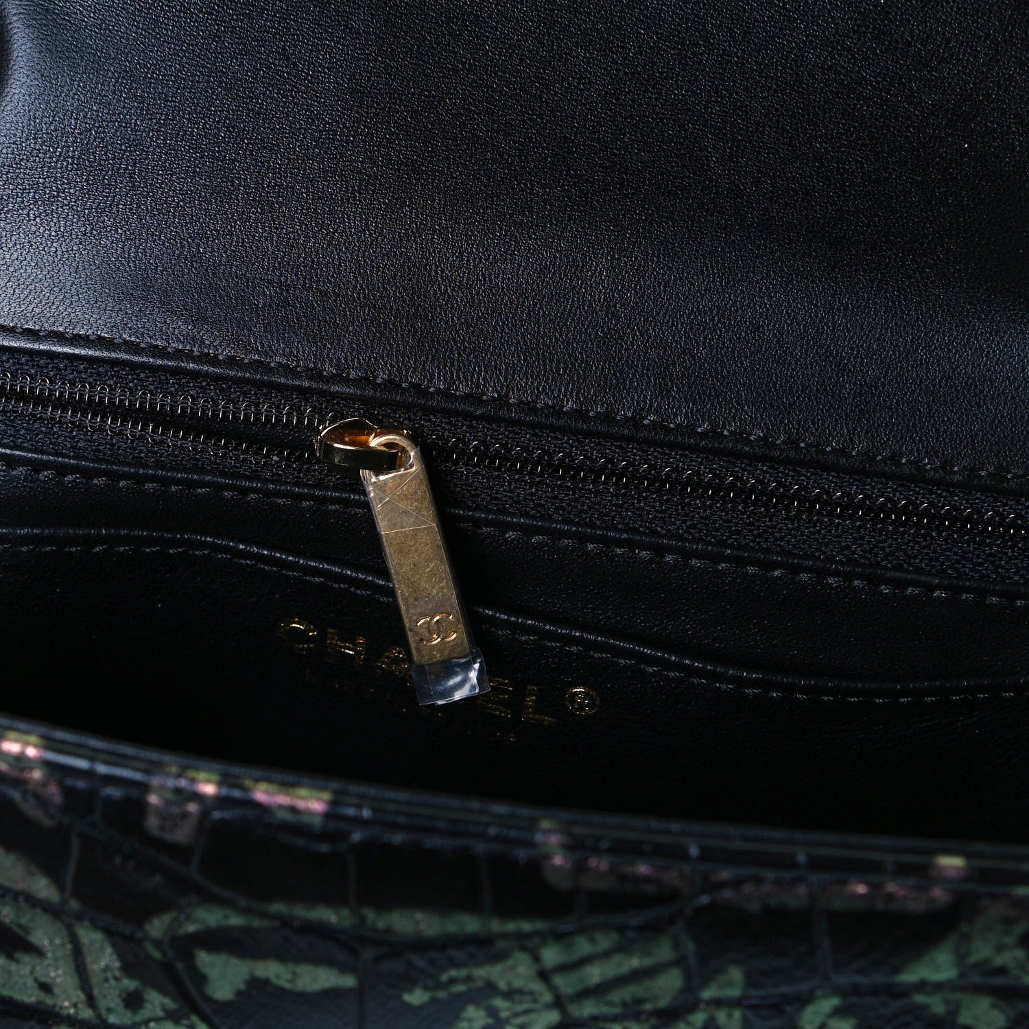 Chanel Calfskin Crocodile Embossed Graffiti 2.55 Mini Cocodile Reissue Flap Black Pink 10 of 15