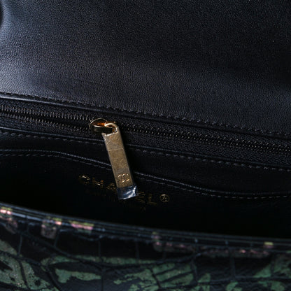 Chanel Calfskin Crocodile Embossed Graffiti 2.55 Mini Cocodile Reissue Flap Black Pink 10 of 15