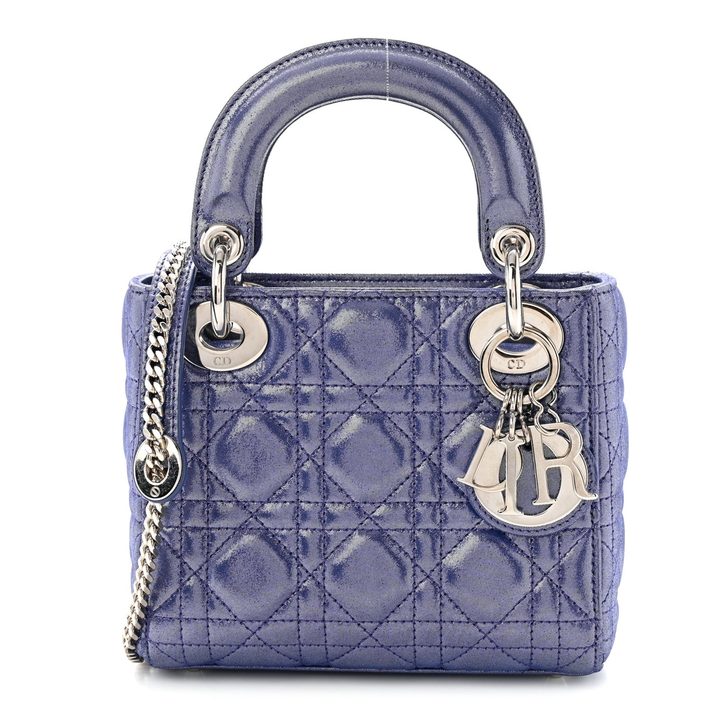 Metallic Lambskin Cannage Mini Lady Dior Dew Bleu