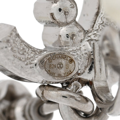 Chanel Pearl Crystal CC Drop Clip On Earrings Silver Pearly White 4 of 5