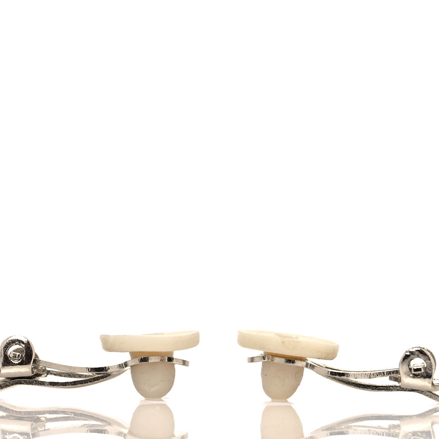 Metal Pearl Crystal Interlocking G Clip On Earrings Silver