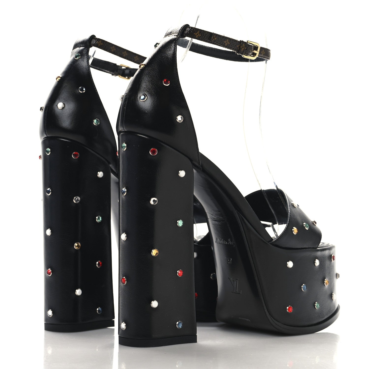 Louis Vuitton Calfskin Crystal Monogram Platform Sandals 37 Black Multicolor 5 of 9