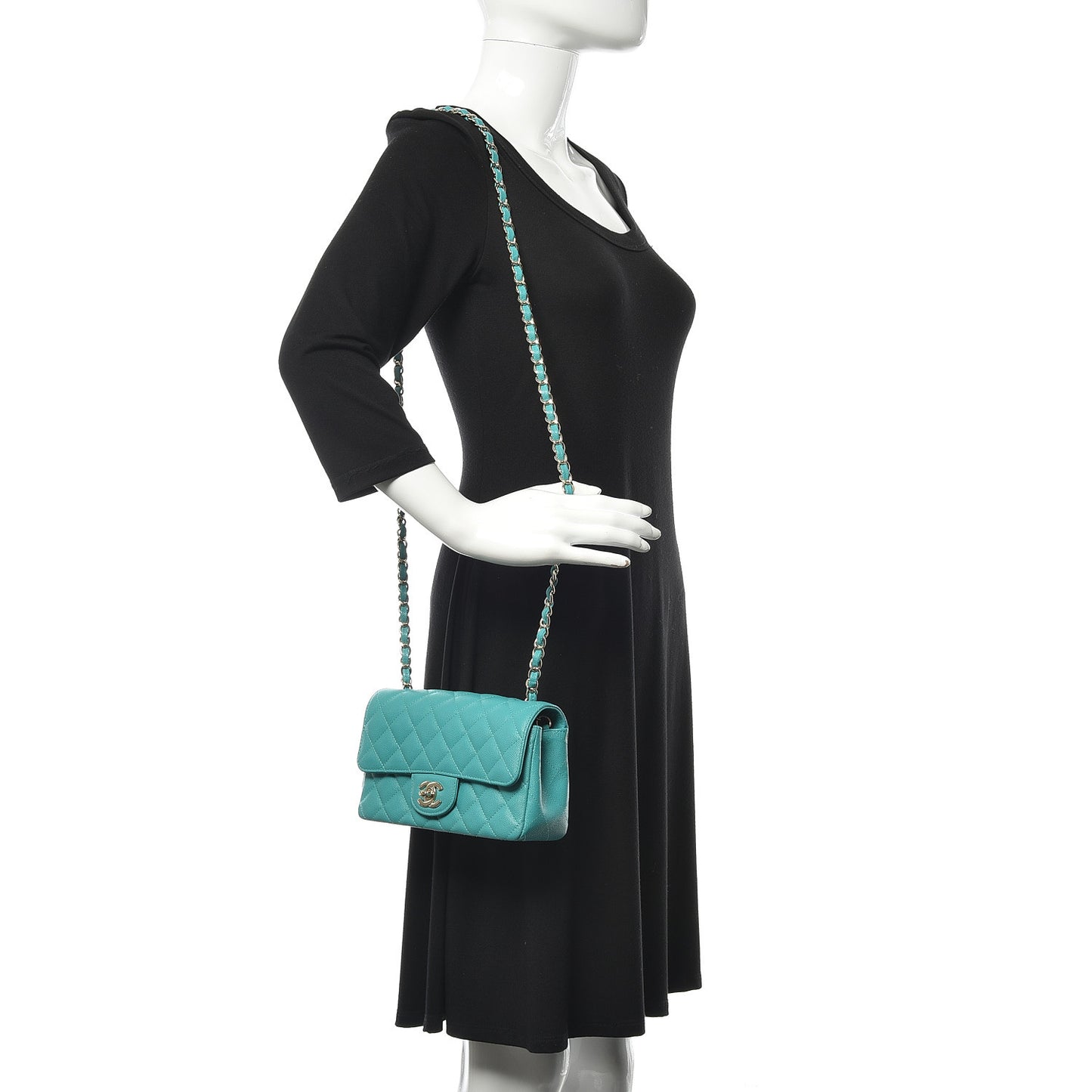 Caviar Quilted Mini Rectangular Flap Turquoise