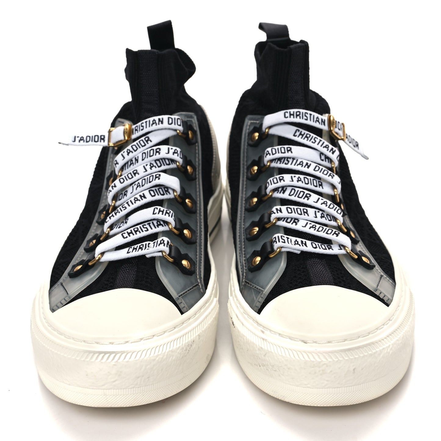 Technical Knit Calfskin Womens Walk'N'Dior High Top Sneakers 38 Black