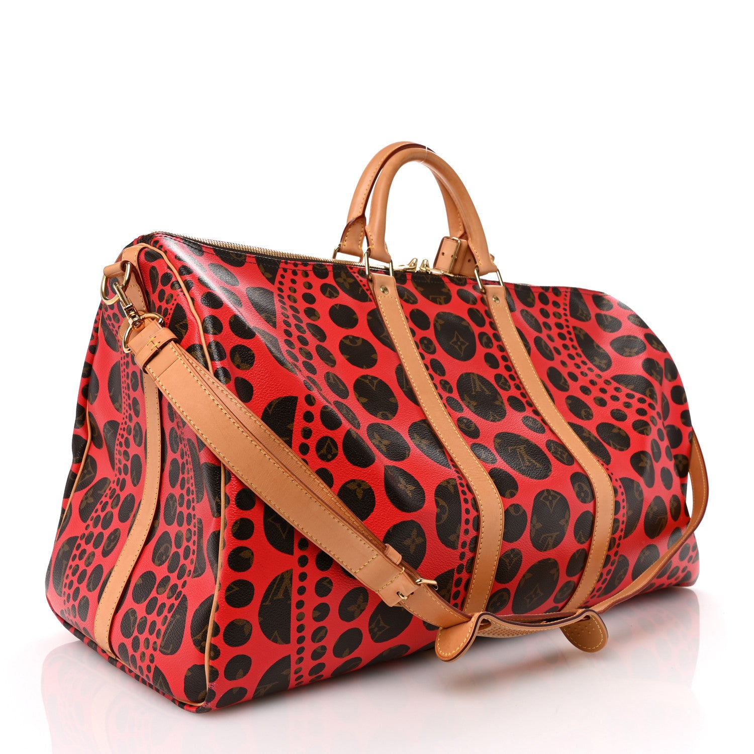 Louis Vuitton Monogram Kusama Pumpkin Dots Keepall Bandouliere 55 Red 2 of 11