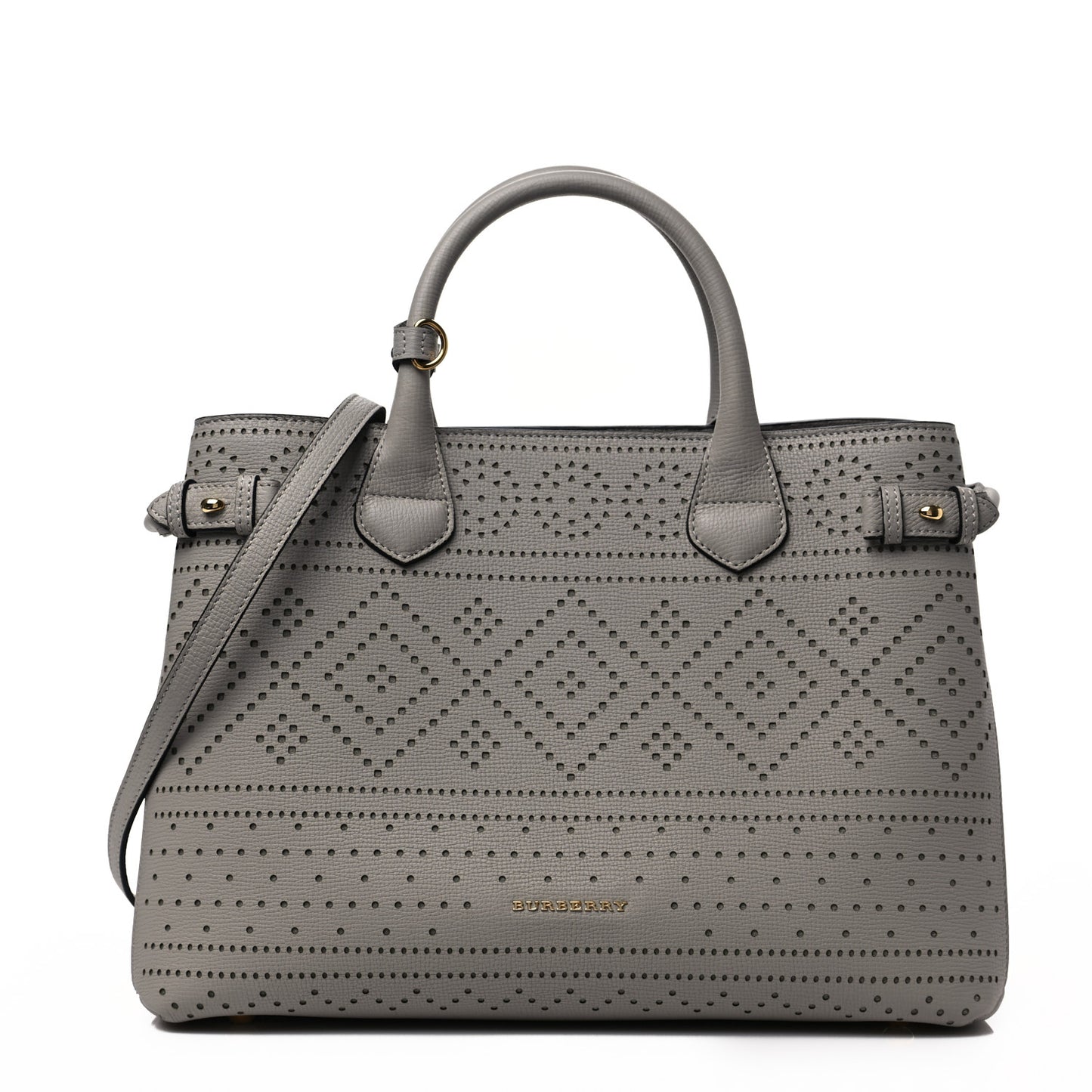 Grainy Calfskin Perforated Medium Broguing Banner Tote Grey
