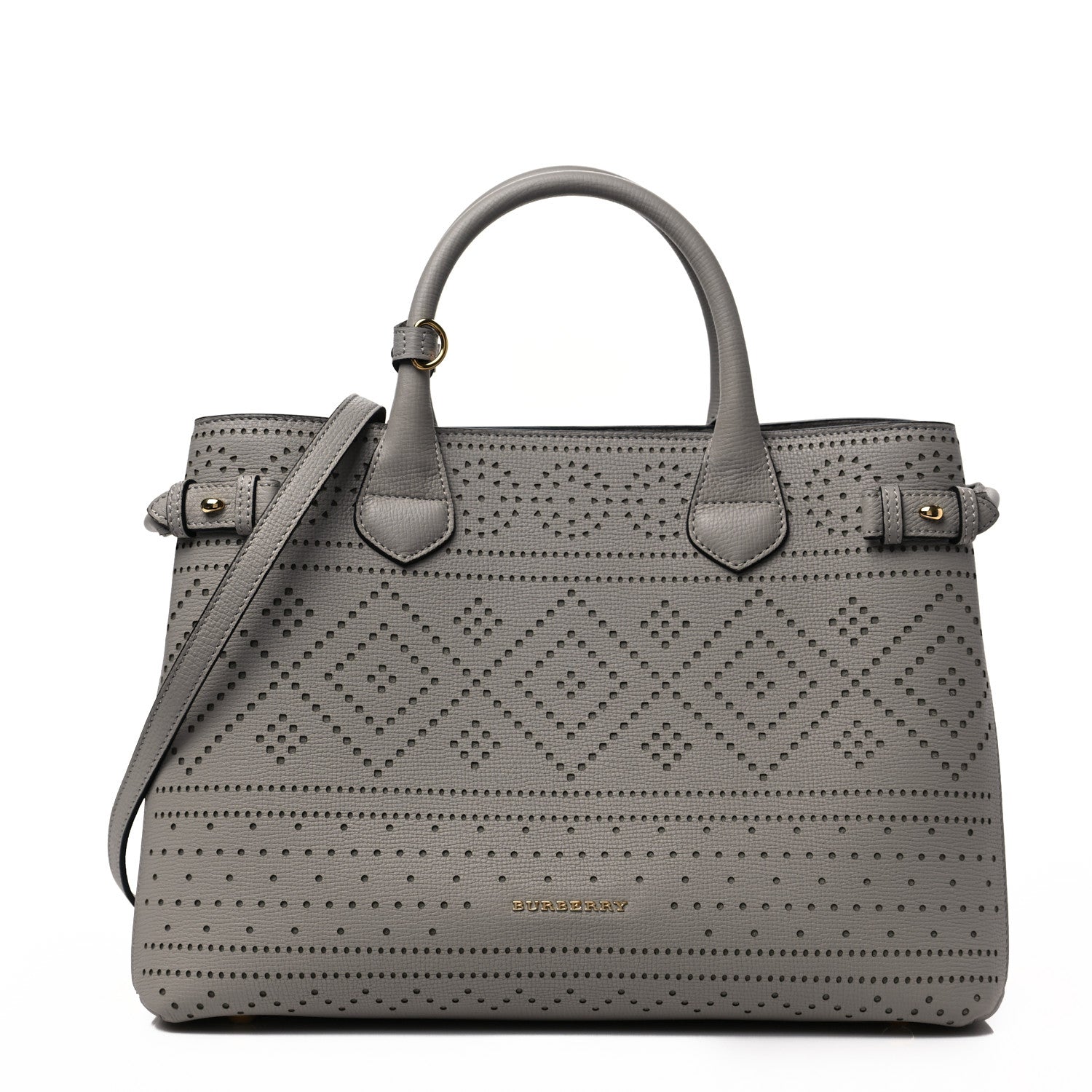 Burberry Grainy Calfskin Perforated Medium Broguing Banner Tote Grey 1 of 6